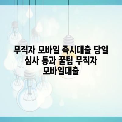 무직자 모바일 즉시대출 당일 심사 통과 꿀팁 무직자 모바일대출