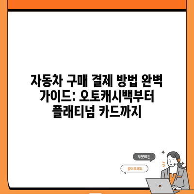 자동차 구매 결제 방법 완벽 가이드: 오토캐시백부터 플래티넘 카드까지