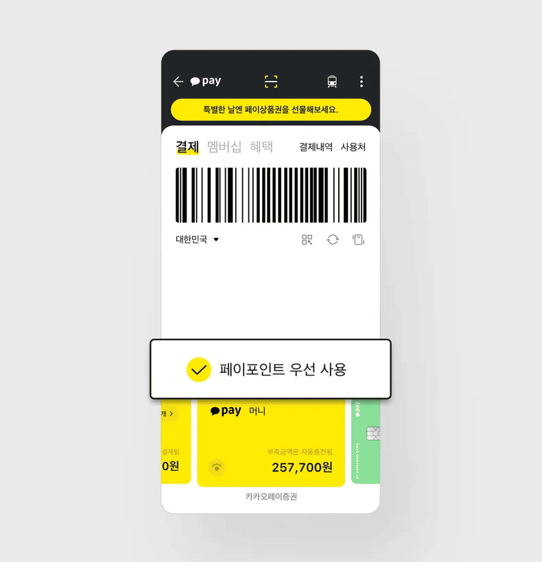 카카오페이 앱에서 포인트 잔액을 확인하는 화면