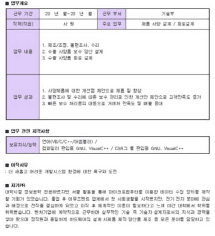 경력기술서 예시