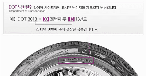 타이어 측면의 DOT 넘버로 제조 시기를 확인하는 방법